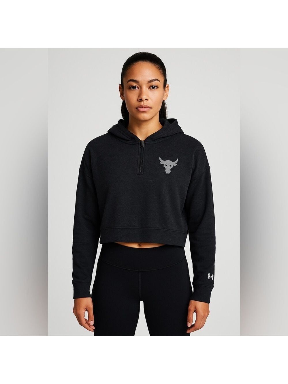 Under Armour Project Rock Cropped Hoodie Black Medium